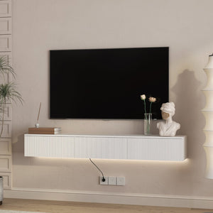 English Elm Floating Wall Mounted Tv Stand with Led Lighting Modern Media Console for Large Screens W1321P405324