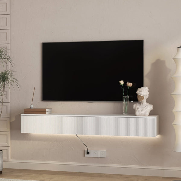 English Elm Floating Wall Mounted Tv Stand with Led Lighting Modern Media Console for Large Screens W1321P405324