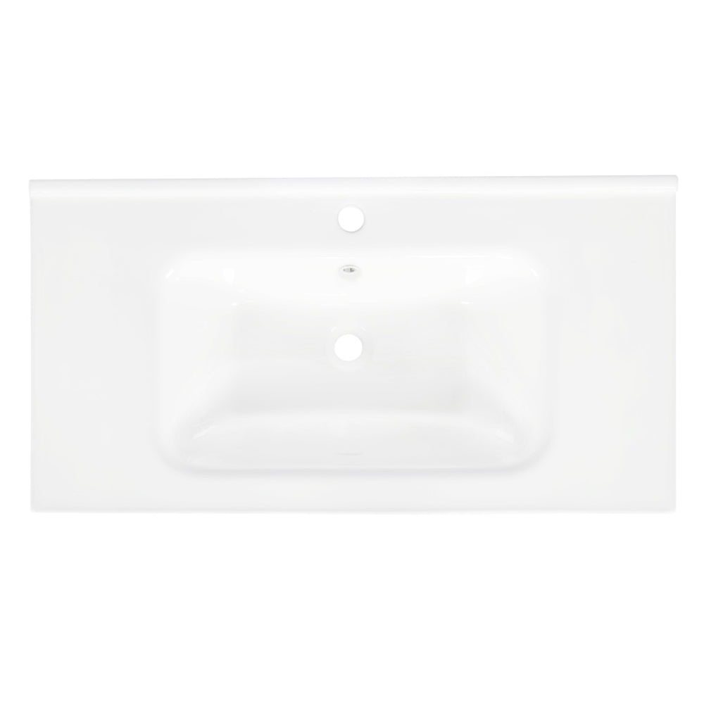 English Elm 35.6" Wide White Ceramic Drop-in Basin with Overflow for Bathroom Vanity W1801P404318