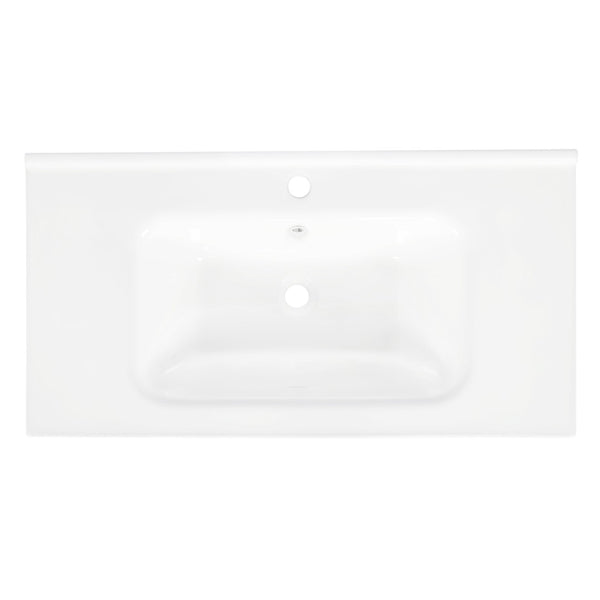 English Elm 35.6" Wide White Ceramic Drop-in Basin with Overflow for Bathroom Vanity W1801P404318
