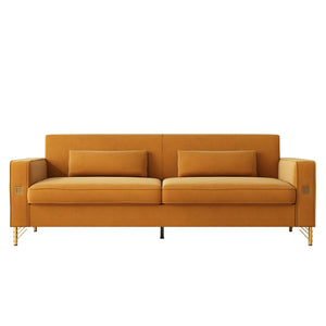 English Elm FX-P18-OR(SOFA)Luxury Velvet 3-Seat Sofa with Gold Legs, Vertical Stitching, Plush Foam & Removable Cushions W57649842