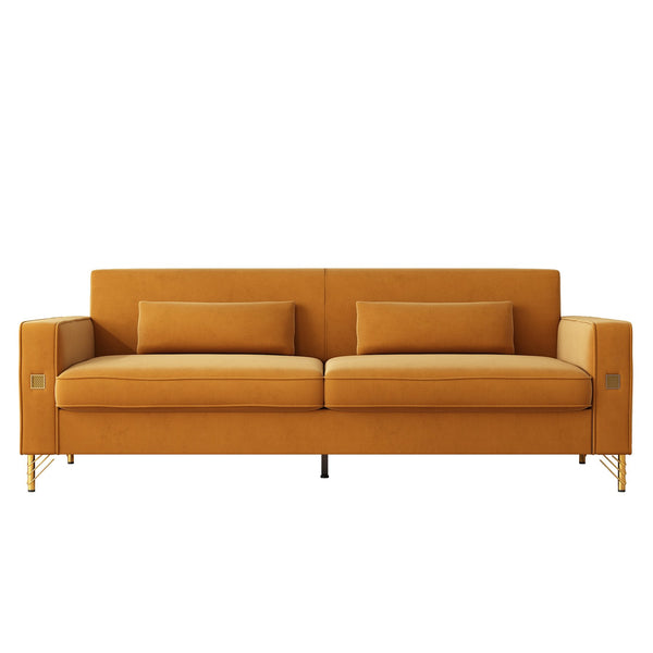 English Elm FX-P18-OR(SOFA)Luxury Velvet 3-Seat Sofa with Gold Legs, Vertical Stitching, Plush Foam & Removable Cushions W57649842