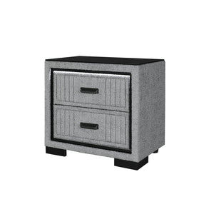 English Elm Isaiah Grey Nightstand with Upholstered Frame, LED Light, Spacious Drawers & Solid Wood Build B201P391201