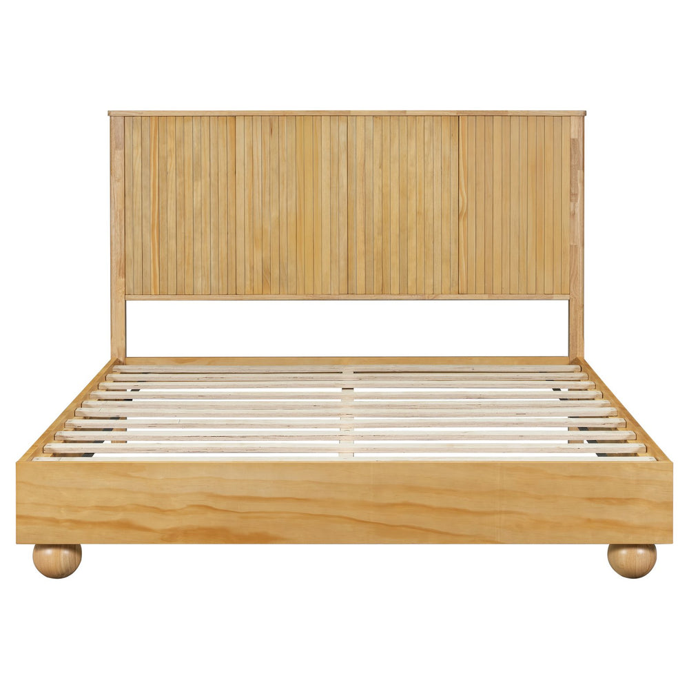 English Elm Christopher Knight Home® - Natural Queen Size Wood Bed Frame with Slatted Headboard, Rattan Breathable Design & Sturdy Metal Base N758Q640607N