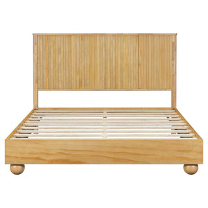 English Elm Christopher Knight Home® - Natural Queen Size Wood Bed Frame with Slatted Headboard, Rattan Breathable Design & Sturdy Metal Base N758Q640607N