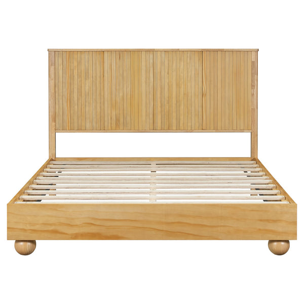 English Elm Christopher Knight Home® - Natural Queen Size Wood Bed Frame with Slatted Headboard, Rattan Breathable Design & Sturdy Metal Base N758Q640607N