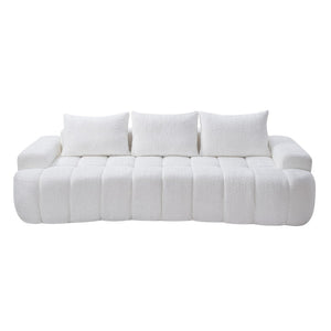 English Elm 100" Oversized Curved Boucle Sectional Sofa Channel Tufted 3 Seat Modern Living Room White W5515P495958
