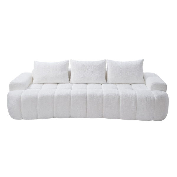 English Elm 100" Oversized Curved Boucle Sectional Sofa Channel Tufted 3 Seat Modern Living Room White W5515P495958