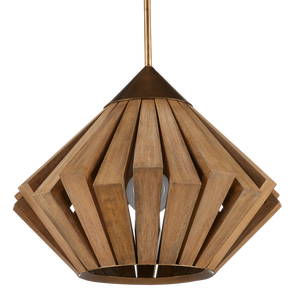 Plunge Pendant Light - Mid-Century Modern Wooden Shade with Brass Finish, Adjustable Height Design