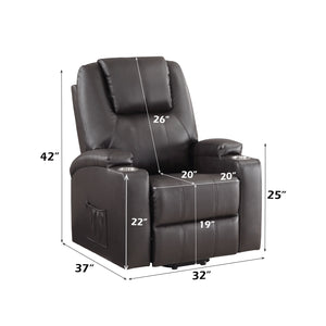 English Elm Brown Leather Recliner Aire with Power Lift, Massage, Dual Cup Holders, Pocket Coil Comfort B2726P405704