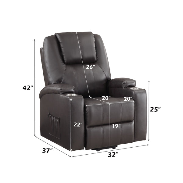 English Elm Brown Leather Recliner Aire with Power Lift, Massage, Dual Cup Holders, Pocket Coil Comfort B2726P405704
