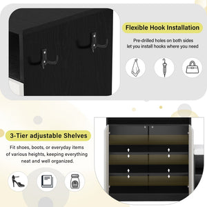 English Elm U_style Entryway Console Set with Wavy Doors Cushioned Bench and Adjustable Shoe Storage N711P345166B