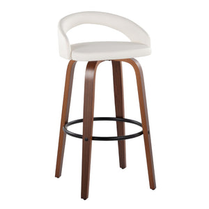 English Elm Fixed-height Swivel Barstools Walnut Bentwood Frame Faux Leather Seats Set of 2 B202S01859