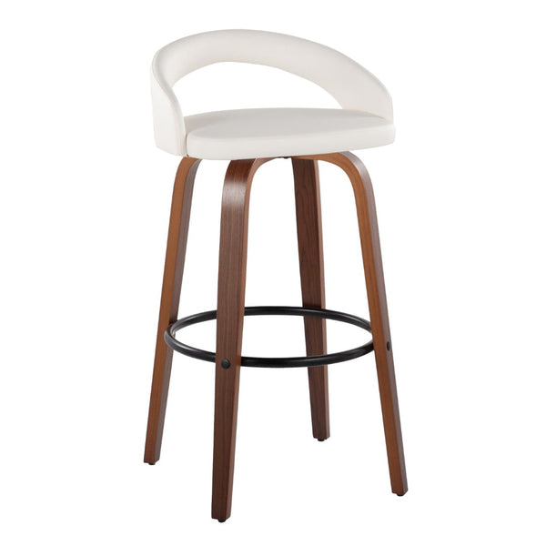 English Elm Fixed-height Swivel Barstools Walnut Bentwood Frame Faux Leather Seats Set of 2 B202S01859