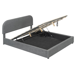 English Elm Teddy Plush Upholstered Platform Bed Queen with Hydraulic Storage, Teddy Fleece Comfort & Sturdy Frame Gray SF000166AAE