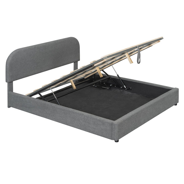 English Elm Teddy Plush Upholstered Platform Bed Queen with Hydraulic Storage, Teddy Fleece Comfort & Sturdy Frame Gray SF000166AAE