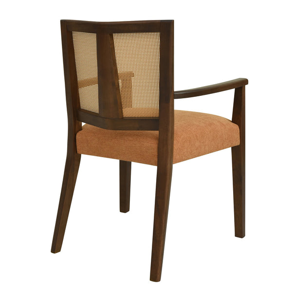 English Elm Christopher Knight Home® - ARM Mid-Century Dining Chair with Rattan Back & Upholstered Foam Seat, Solid Rubberwood Frame Caramel,Walnut N771P254005W