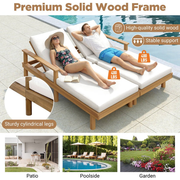 English Elm Trexm Acacia Wood Outdoor Chaise Lounge Set Reclining Patio Sunbed with Cushions Beige,Light Teak TM000034AAD