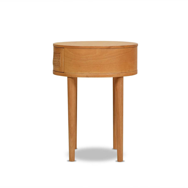 English Elm Jennifer Taylor Home - Cabana Natural Brown Oak 18" Round Cane Rattan Storage Side Table with Drawer & Wood Finish B2719P238487