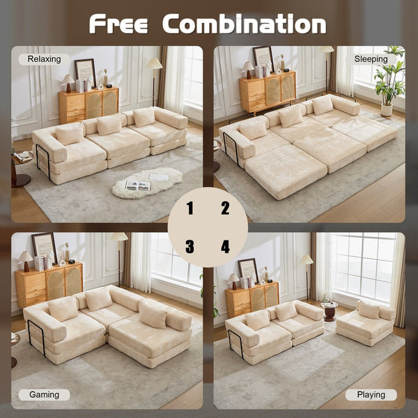 English Elm Compression Convertible Floor Sofa Bed - Stylish Chenille Modular Seating For Small Spaces & Guests W3723S00014