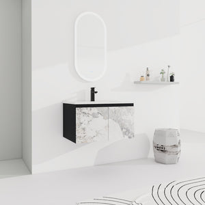 English Elm 30'' Modern Floating Wall-Mounted Bathroom Vanity With Ceramic Sink & Soft-Close Doors For Small Spaces W999S00212