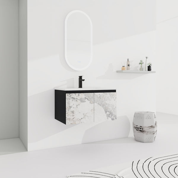 English Elm 30'' Modern Floating Wall-Mounted Bathroom Vanity With Ceramic Sink & Soft-Close Doors For Small Spaces W999S00212