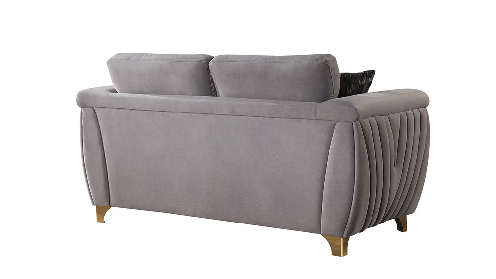 English Elm Leena Plush Upholstery Loveseat with Gold Accents, Gray Fabric, Solid Wood Frame, Modern Luxury Seating B009P264615