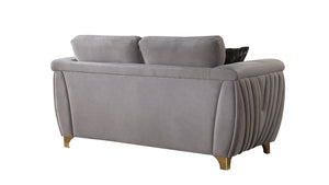 English Elm Leena Plush Upholstery Loveseat with Gold Accents, Gray Fabric, Solid Wood Frame, Modern Luxury Seating B009P264615