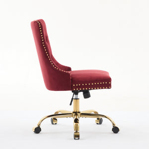 English Elm A&A Tufted Chenille Office Chair with Gold Chrome Base, Plush High-Rebound Cushion for Comfort WINE RED W1143P369093