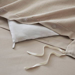 English Elm 8-piece Queen Bedding Set Slub Fabric Embroidery Velvet Accents Boutique Hotel Style Taupe B035P482953