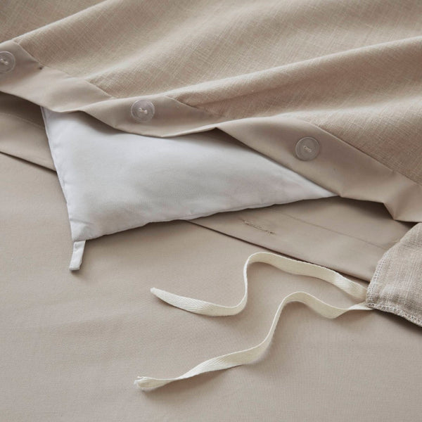 English Elm 8-piece Queen Bedding Set Slub Fabric Embroidery Velvet Accents Boutique Hotel Style Taupe B035P482953