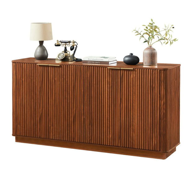 English Elm 63" Wave Front Sideboard with Four Door Storage for Living Room Hallway Bedroom Walnut W1820P431359