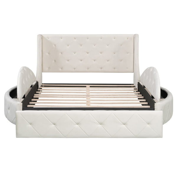 English Elm Upholstered Queen Platform Bed Velvet Wingback Storage Drawer with Side Stools LP100815AAA