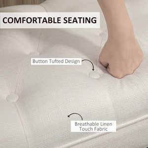 English Elm HOMCOM Tufted Upholstery Bench with Arms — Plush Linen-Feel Seat, Solid Wood Legs, Versatile Entryway seating solution Cream White W2225P217027