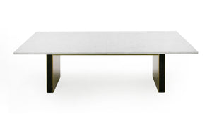 VIG Furniture Auer White Marble Dining Table With Gold Double Pedestal Base — Rectangular 102" Luxe Centerpiece VGGM-DT-VALDERA-DT