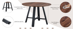 English Elm Modern 42" Round Dining & Coffee Table with Dark Wood MDF Top, Black Cross Metal Legs, Sturdy 29.5" W1151P230575