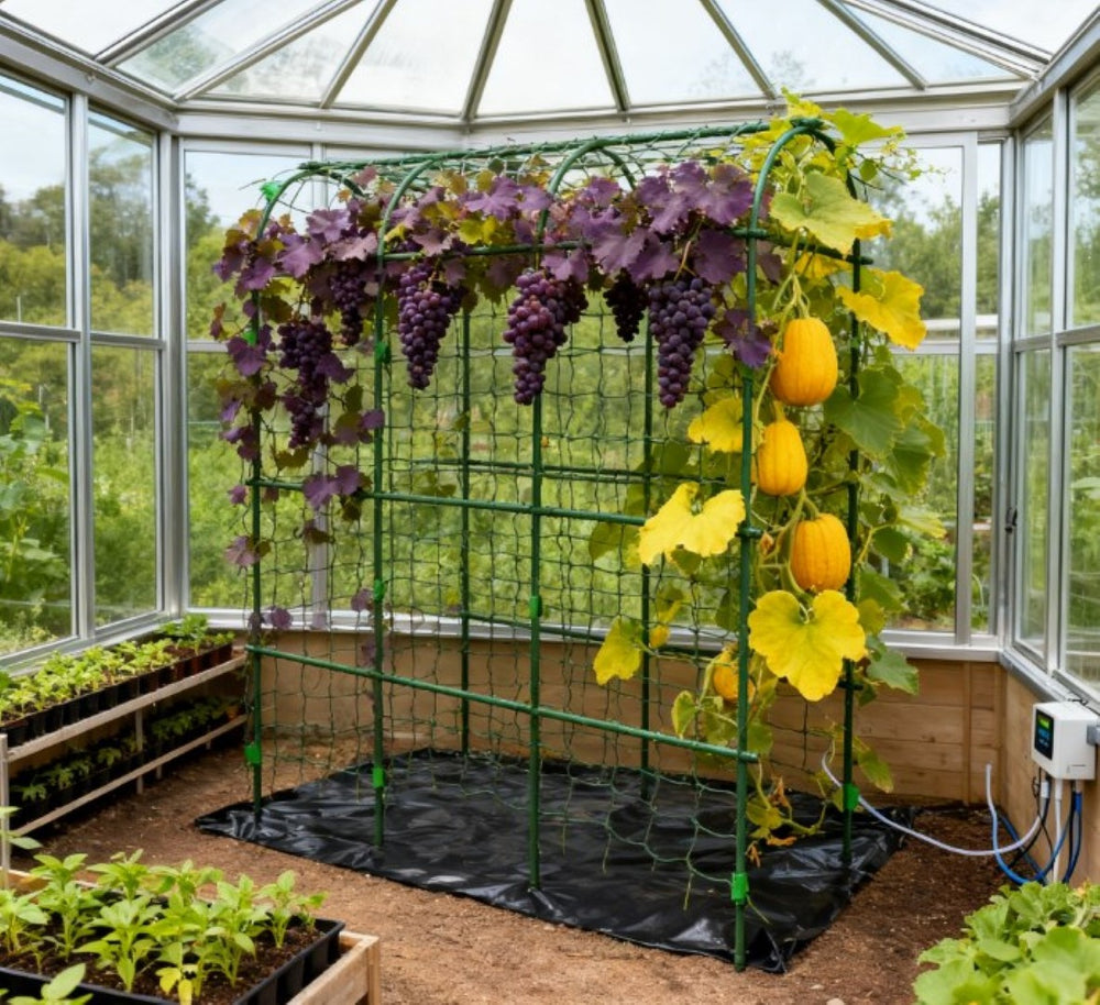 English Elm Arch A-frame Steel Garden Trellis with Climbing Net for Outdoor Vining Plants T3971P425491