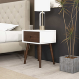 Ashcroft Furniture Avery Nightstand - White/Walnut, 1 Drawer, Mid-Century Modern Style | 15.70 x 17.70 x 23.60