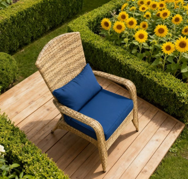 English Elm Soft Cushioned Wicker Adirondack Patio Chair with Tall Curved Back and Wide Armrests T3971P417344