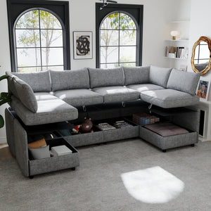 English Elm Love Seat Modular Sectional Sofa with Hidden Storage Mid Century Modern Small Space Grey W680S00131