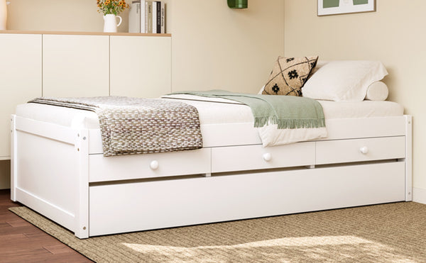 English Elm Twin Triple Metal Bunk Bed Matte Powder Coated Frame with Full Safety Guardrails White W1580S00385