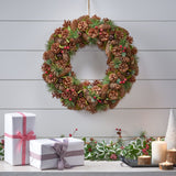 Christopher Knight Home® - Noble House - 18.5" Pine Cone and Glitter Unlit Artificial Christmas Wreath