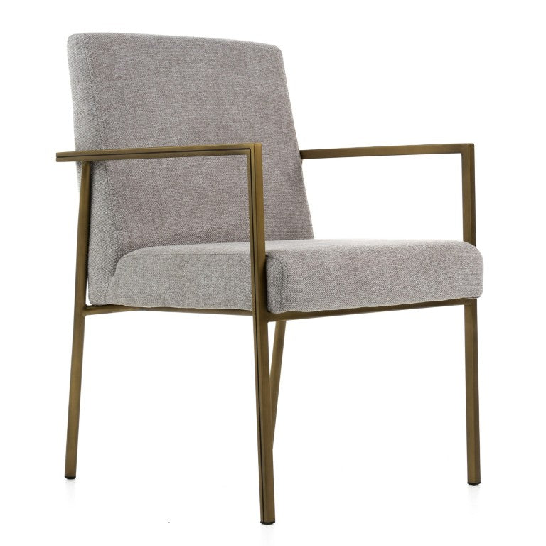 VIG Furniture Burnham Light Grey Upholstered Arm Dining Chair With Antique Brass Frame, Cushioned Support, 33" Tall VGGA-6960CH-1-WHT-B-DC