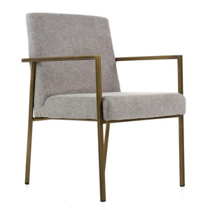 VIG Furniture Burnham Light Grey Upholstered Arm Dining Chair With Antique Brass Frame, Cushioned Support, 33" Tall VGGA-6960CH-1-WHT-B-DC