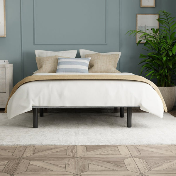 English Elm X-plat Gray Woven Upholstered King Bed Foundation Steel Frame Modern Bedroom B337P335255