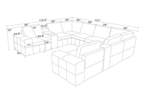 English Elm Premium Leather Match Sectional with Dual Recliners Square Arms and Console Storage Ginger B2748S00139