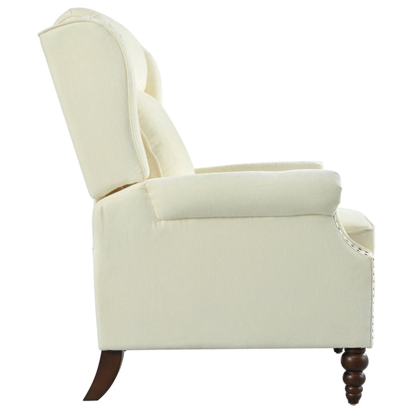 English Elm Christopher Knight Home® - 29.75" Push Back Recliner Chair with Wingback Design, Gourd Wooden Legs, Polyester Upholstery, Cozy Comfort Beige N763P201072A