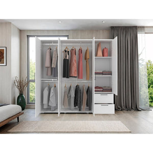 English Elm White Four Door Wardrobe with Drawers Full Height Bedroom Closet Storage Cabinet B062S01875