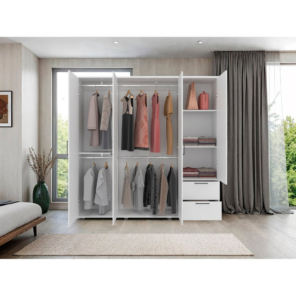 English Elm White Four Door Wardrobe with Drawers Full Height Bedroom Closet Storage Cabinet B062S01875