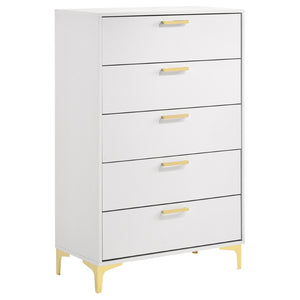 English Elm James White Queen Bedroom Set with Leatherette Bed Gold Hardware and Storage B062S01575